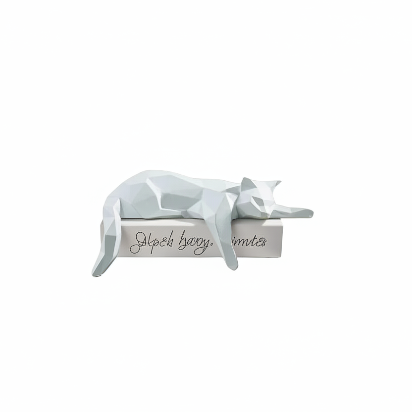 Geometric Lying Cat Figurine, angled view - House Of Avana