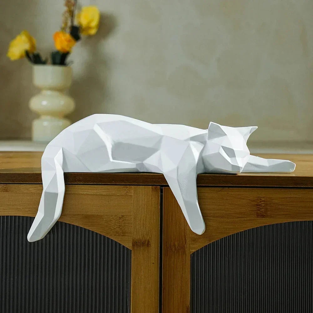Geometric Lying Cat Figurine - House Of Avana