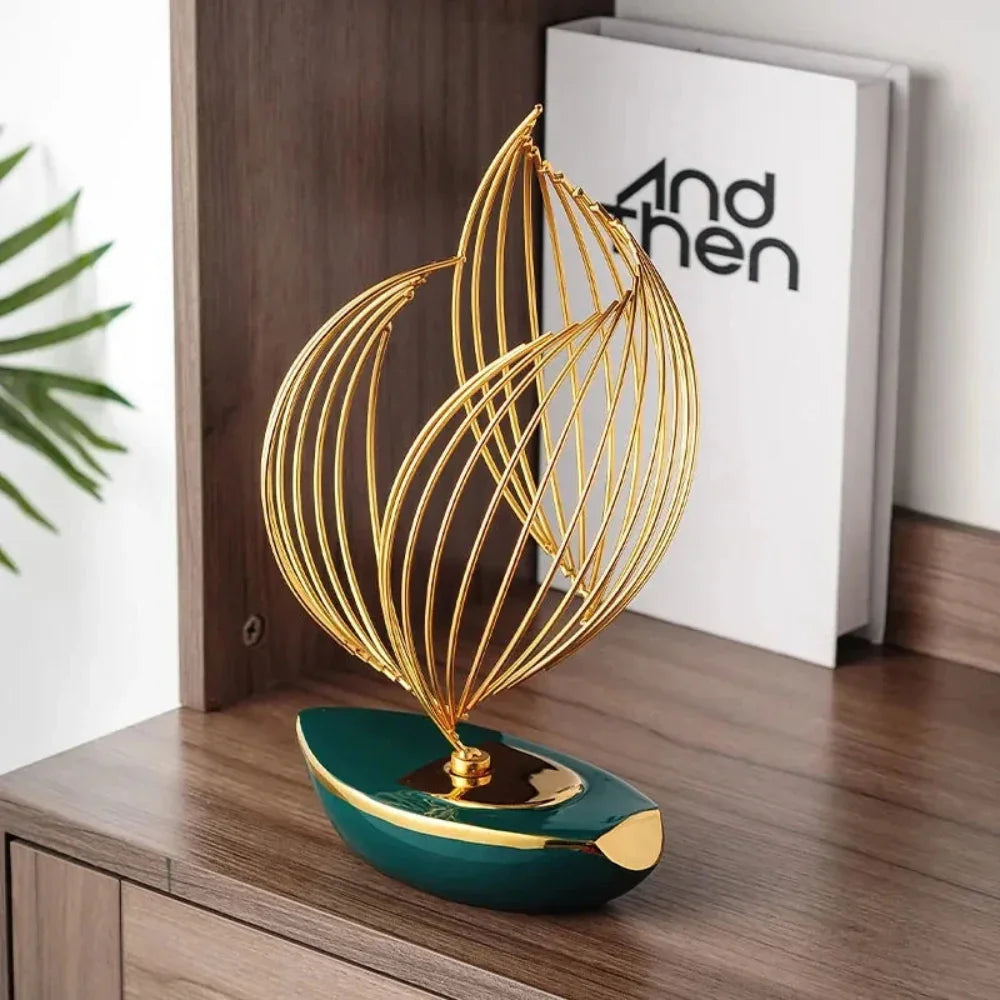 Twisted Geometric Boat Base Metal Sculpture - House Of Avana