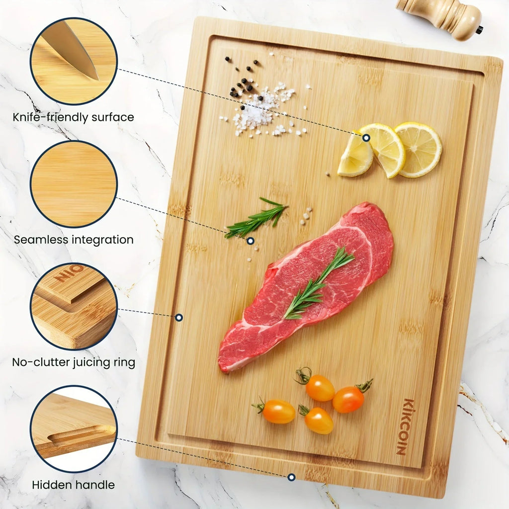 Large Cutting Board, Natural Bamboo, Kitchen Gadgets, Kitchen Items, Juice Groove, Invisible Handle, Knife Friendly, Multifunctional Cutting Board, A Great Holiday Gift For Family And Friends.Mother'S Day. Father'S Day.father House Of Avana [[SKU:HOA-STO-019]]