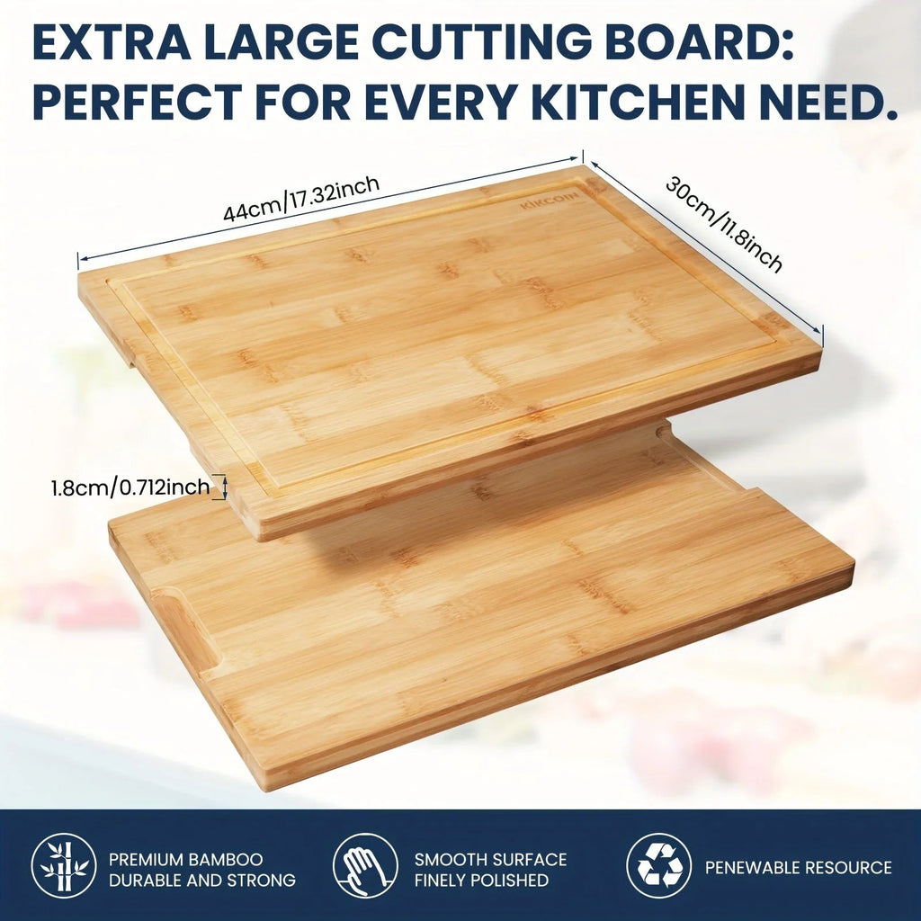 Large Cutting Board, Natural Bamboo, Kitchen Gadgets, Kitchen Items, Juice Groove, Invisible Handle, Knife Friendly, Multifunctional Cutting Board, A Great Holiday Gift For Family And Friends.Mother'S Day. Father'S Day.father House Of Avana [[SKU:HOA-STO-019]]