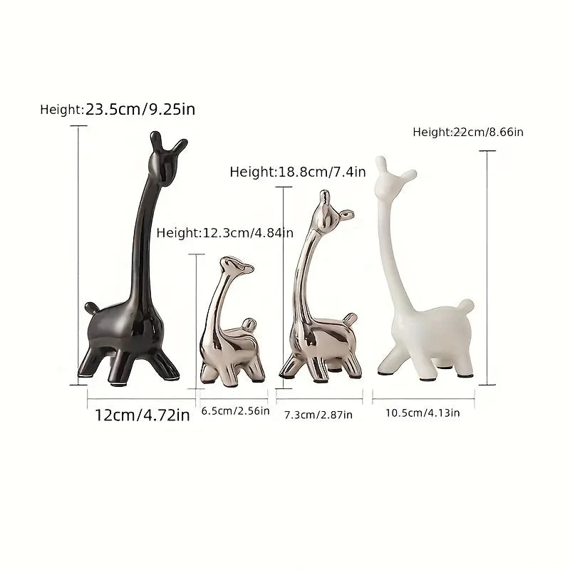 S/set, Ceramic Giraffe Figurines, Decorative Animal Sculptures, Contemporary Home Decor, Glossy Finish... - House Of Avana