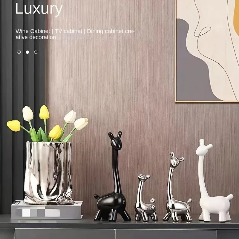 S/set, Ceramic Giraffe Figurines, Decorative Animal Sculptures, Contemporary Home Decor, Glossy Finish... - House Of Avana [[SKU:HOA-SCU-076]]