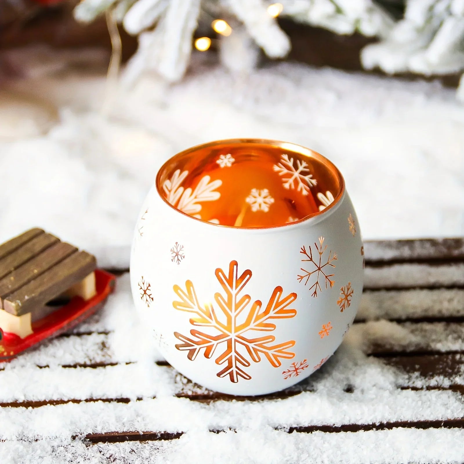Glass Candle Holders Snowflake Design Clear, lifestyle image - House Of Avana