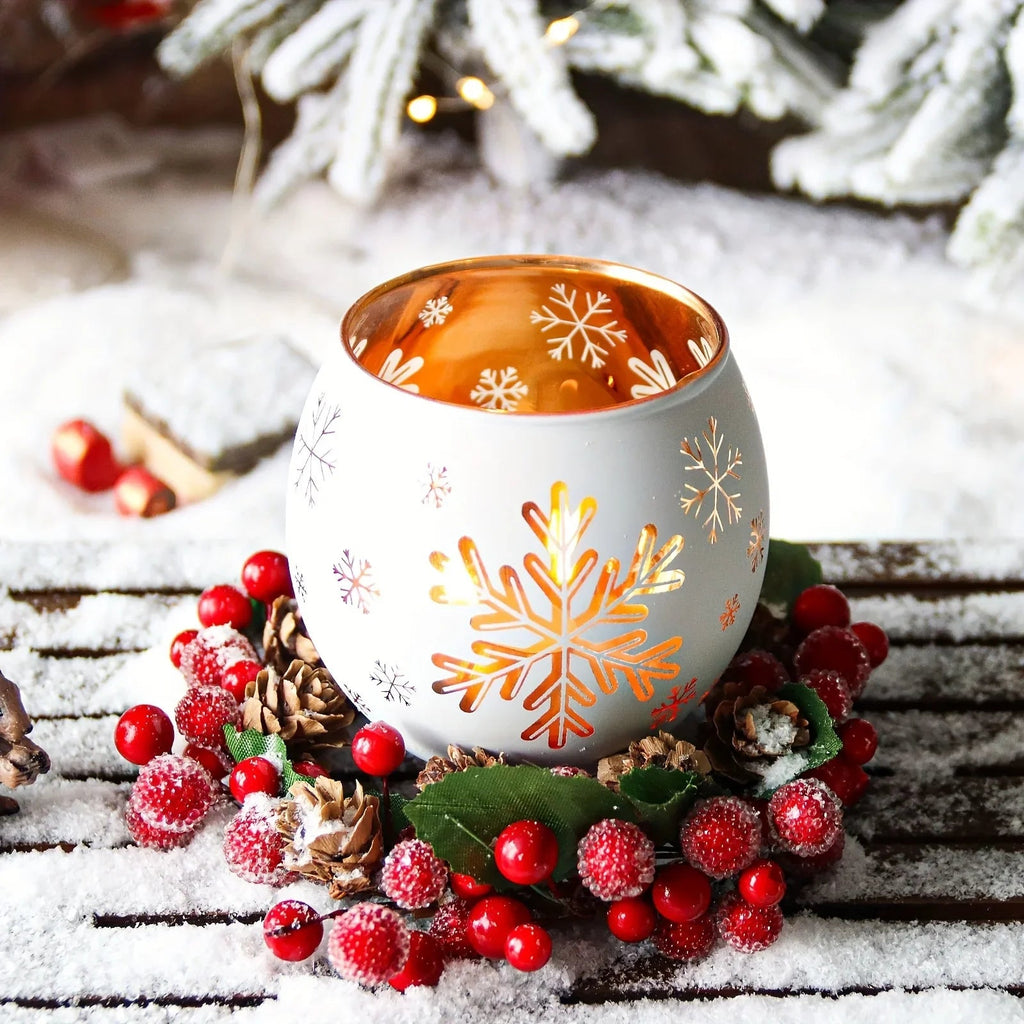 Glass Candle Holders Snowflake Design Clear, top view - House Of Avana [[SKU:HOA-CAN-046]]