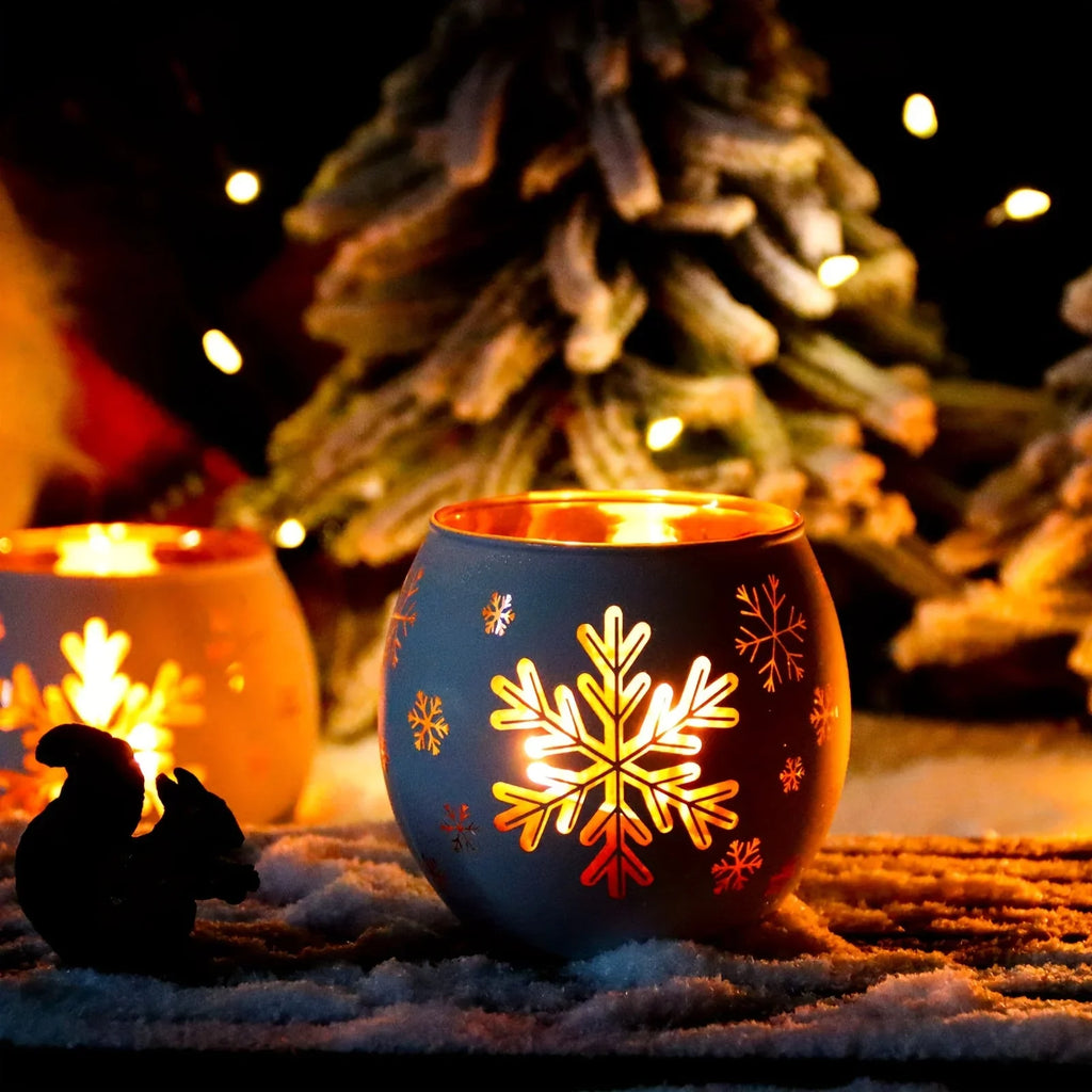Glass Candle Holders Snowflake Design Clear, angled view - House Of Avana