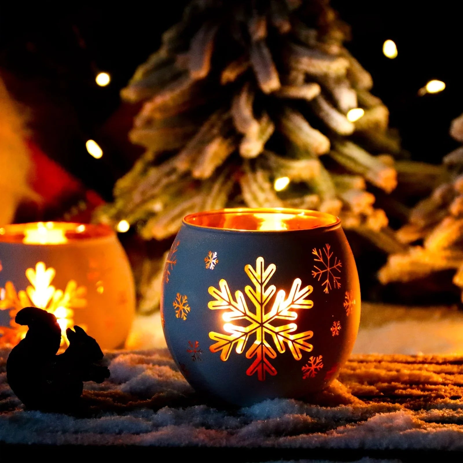 Glass Candle Holders Snowflake Design Clear, angled view - House Of Avana