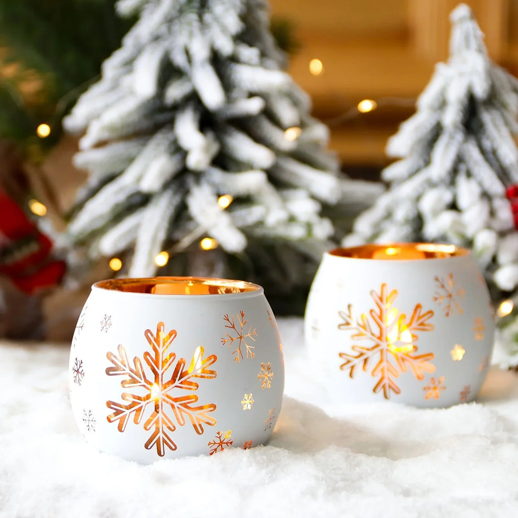 Glass Candle Holders Snowflake Design Clear, front view - House Of Avana
