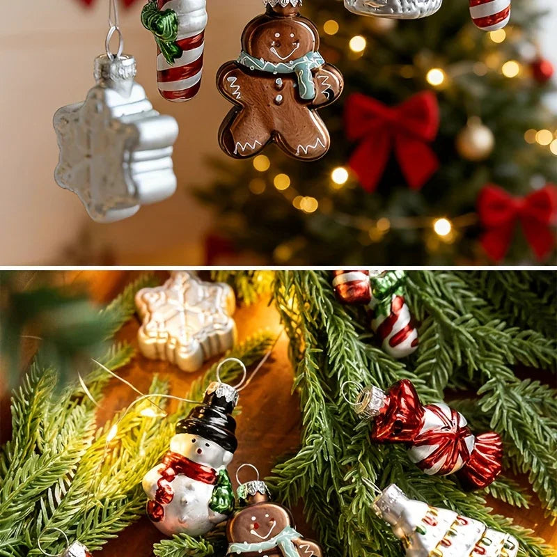 Glass Christmas Ornament Set, S Creative Snowman & Snowflake Pendants - House Of Avana