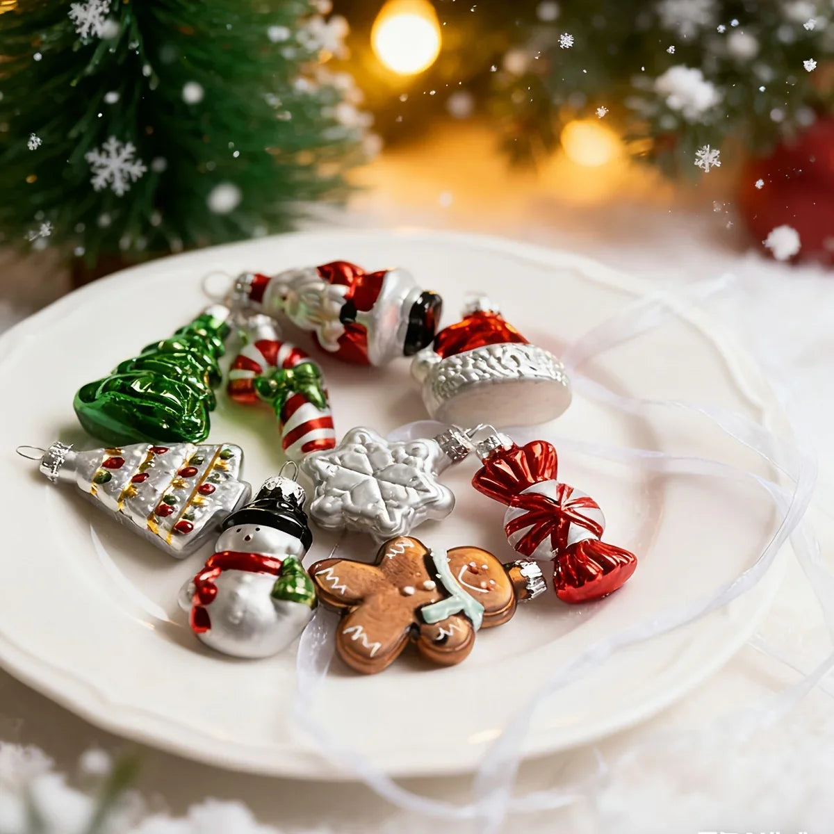 Glass Christmas Ornament Set, S Creative Snowman & Snowflake Pendants - House Of Avana
