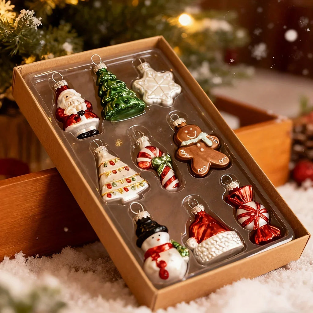 Glass Christmas Ornament Set, S Creative Snowman & Snowflake Pendants - House Of Avana