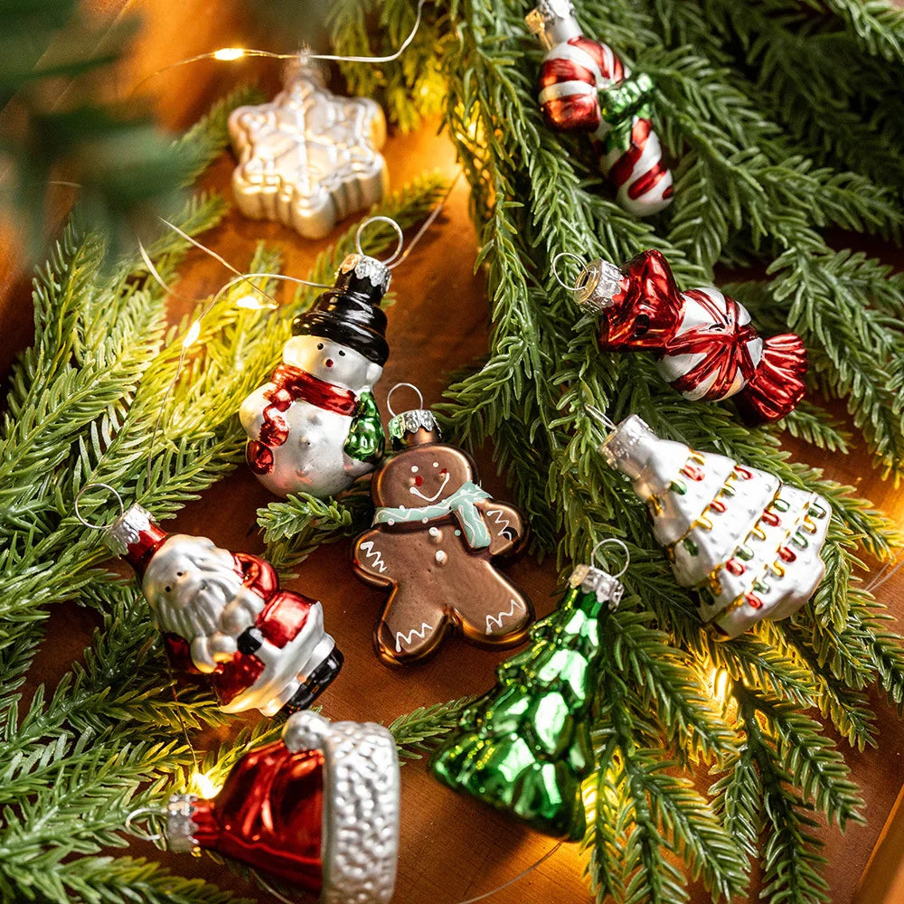Glass Christmas Ornament Set, S Creative Snowman & Snowflake Pendants - House Of Avana