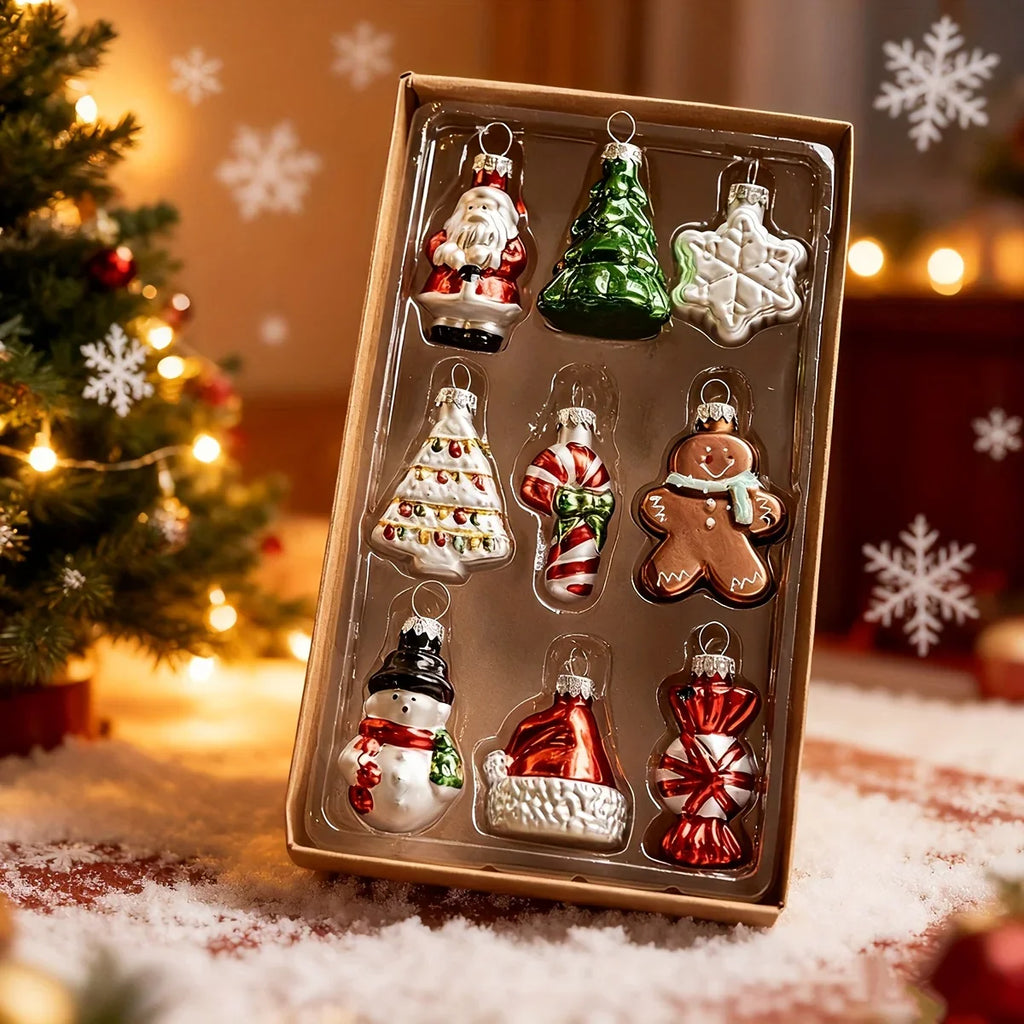 Glass Christmas Ornament Set, S Creative Snowman & Snowflake Pendants - House Of Avana