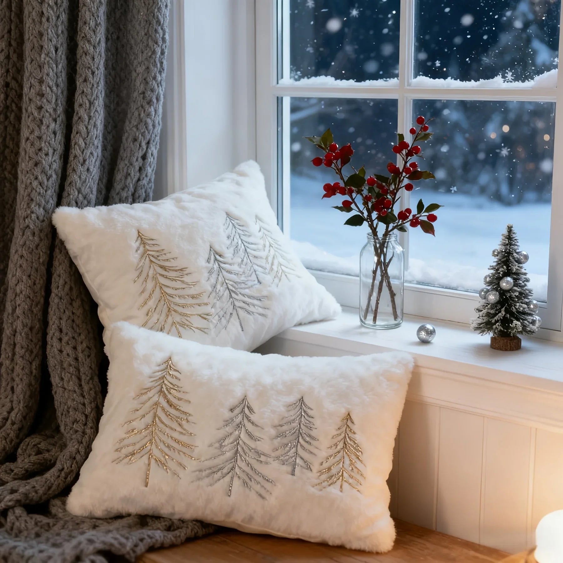 Gold Embroidered Christmas Tree Pillow Cover - Luxury Velvet Decorative Pillowcase - House Of Avana