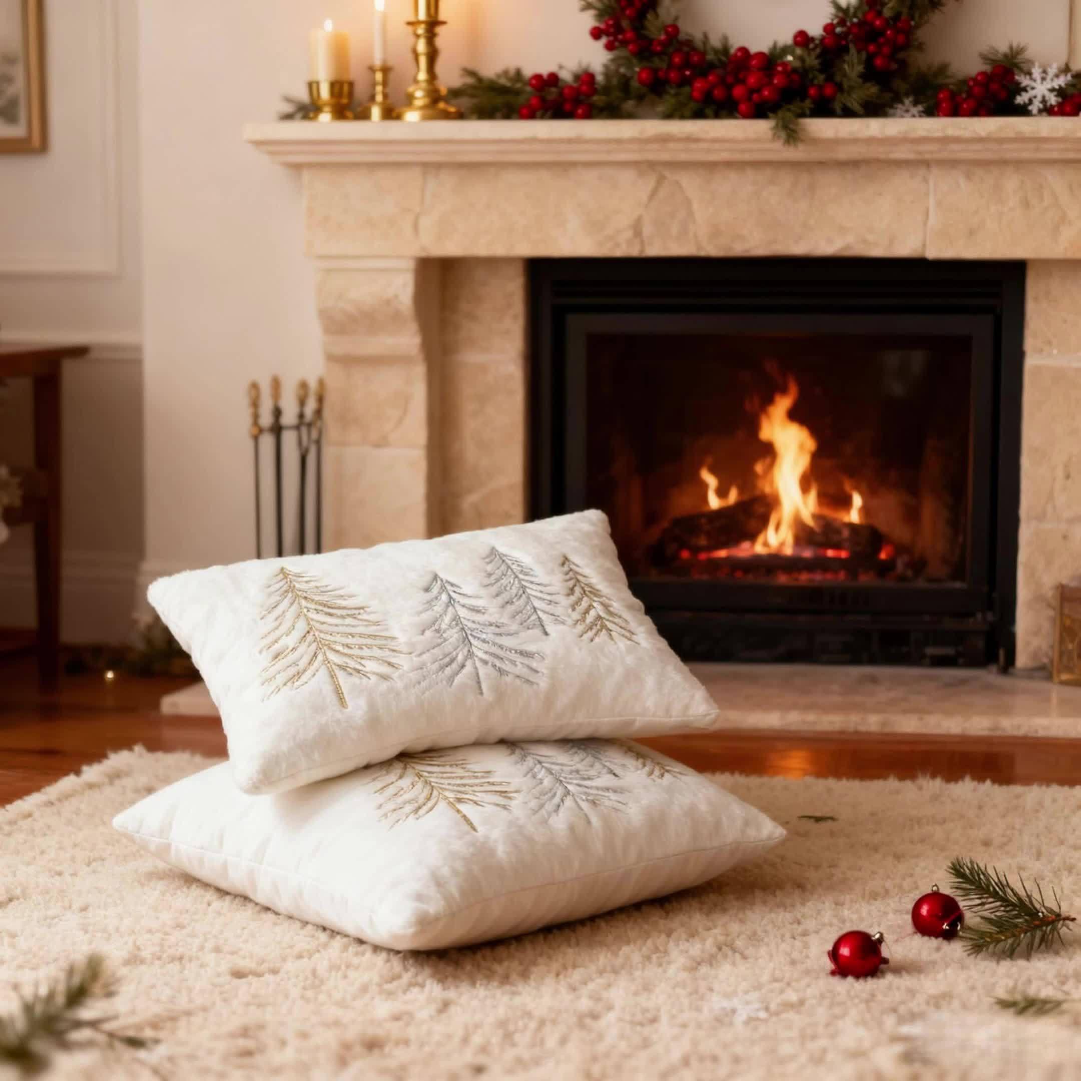 Gold Embroidered Christmas Tree Pillow Cover - Luxury Velvet Decorative Pillowcase - House Of Avana