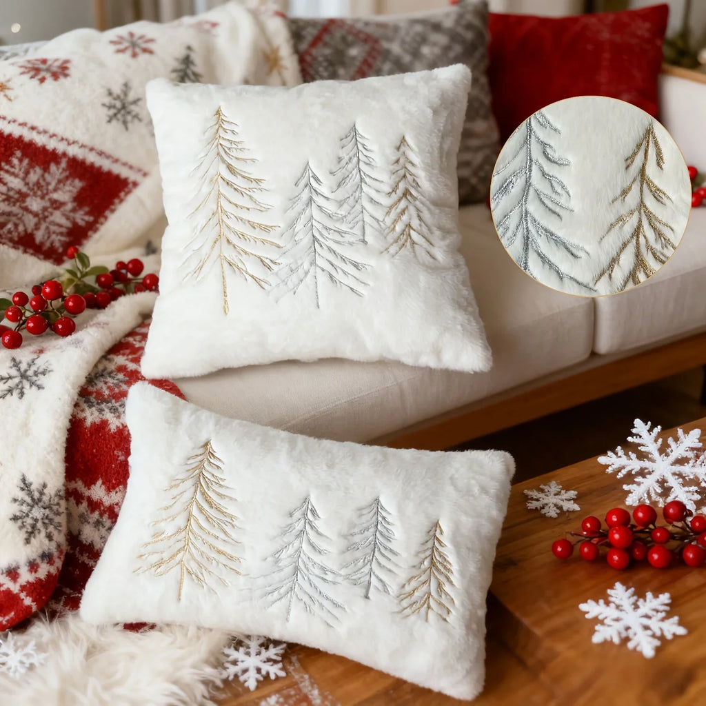 Gold Embroidered Christmas Tree Pillow Cover - Luxury Velvet Decorative Pillowcase - House Of Avana