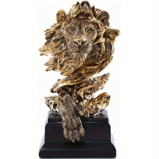 Lion King Statue - Golden Sandstone King of Beasts Figurine, Dynamic Pose with Fierce Expression, Ideal for Home & Study Decor, Great Collectible Gift, Lion Wall Decor - House Of Avana