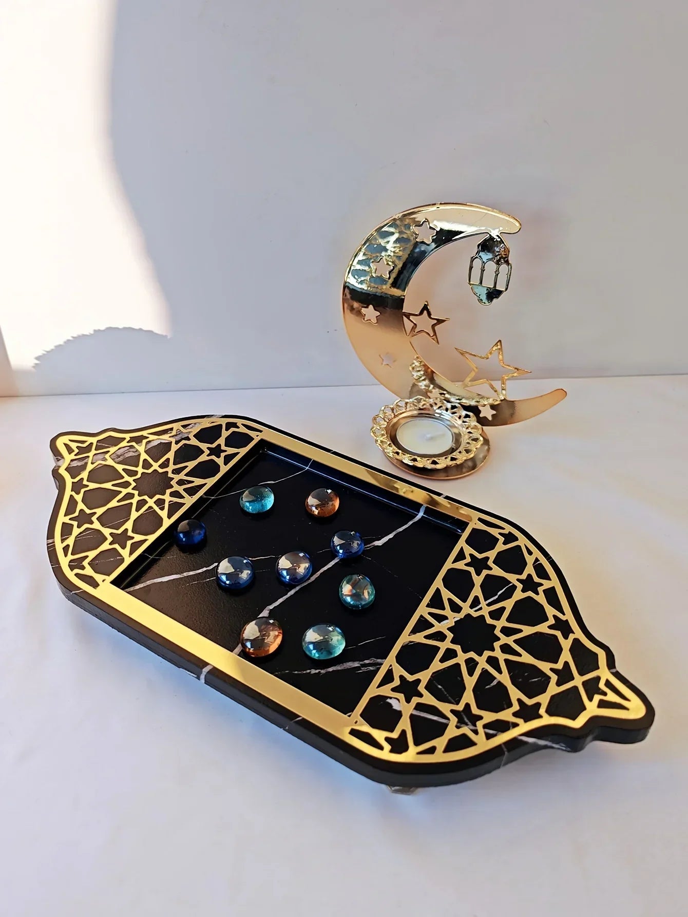 Golden Acrylic Tray - Ramadan Lantern Storage