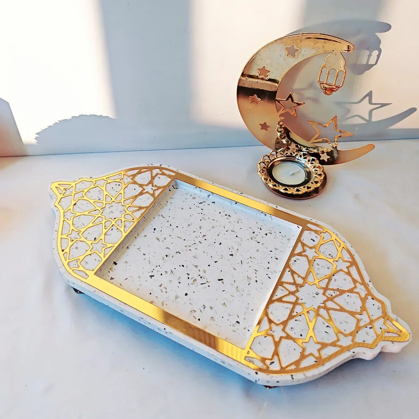 Golden Acrylic Tray - Ramadan Lantern Storage