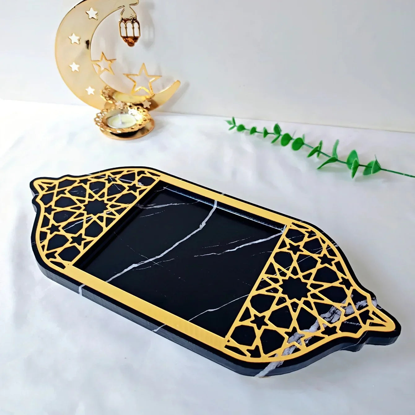 Golden Acrylic Tray - Ramadan Lantern Storage