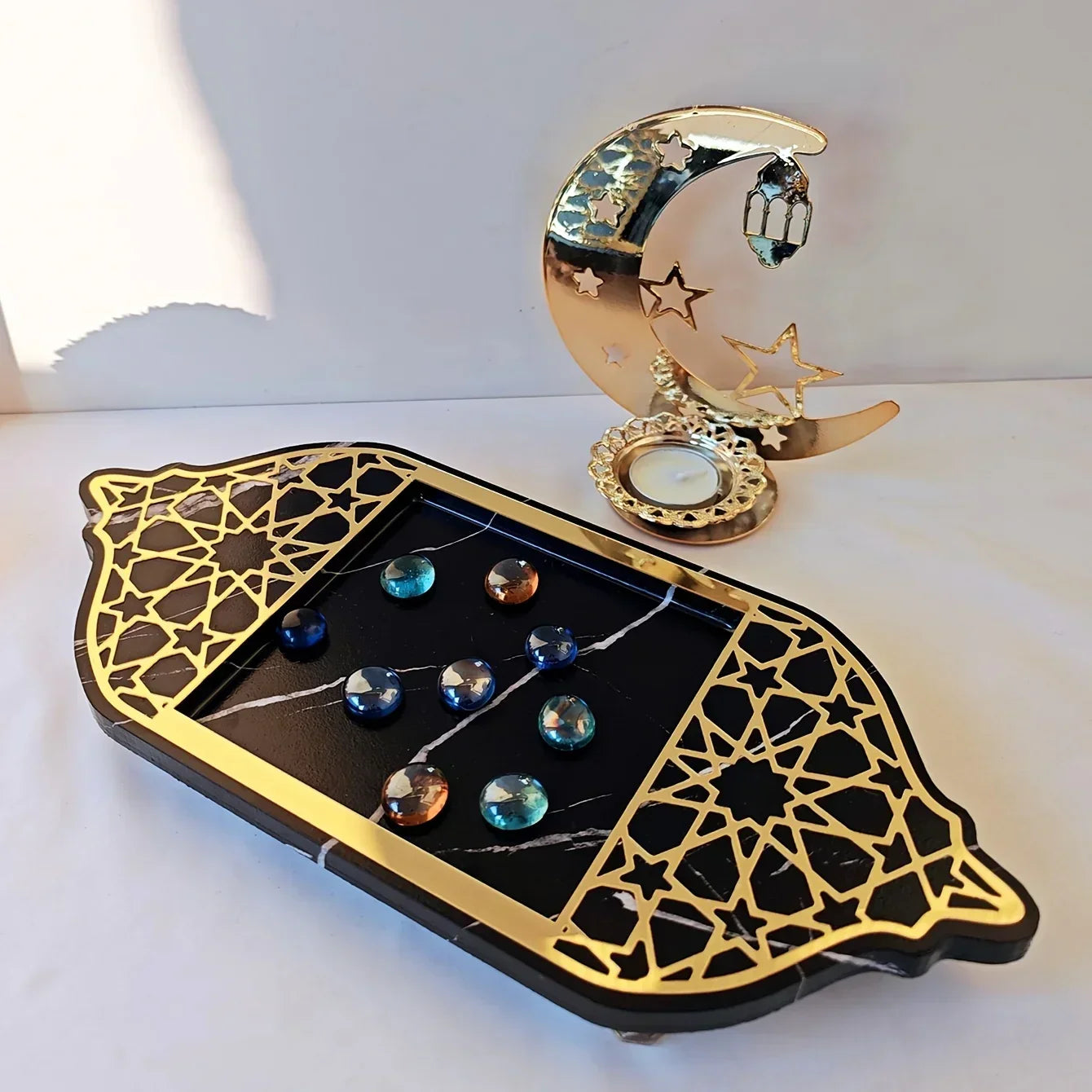 Golden Acrylic Tray - Ramadan Lantern Storage
