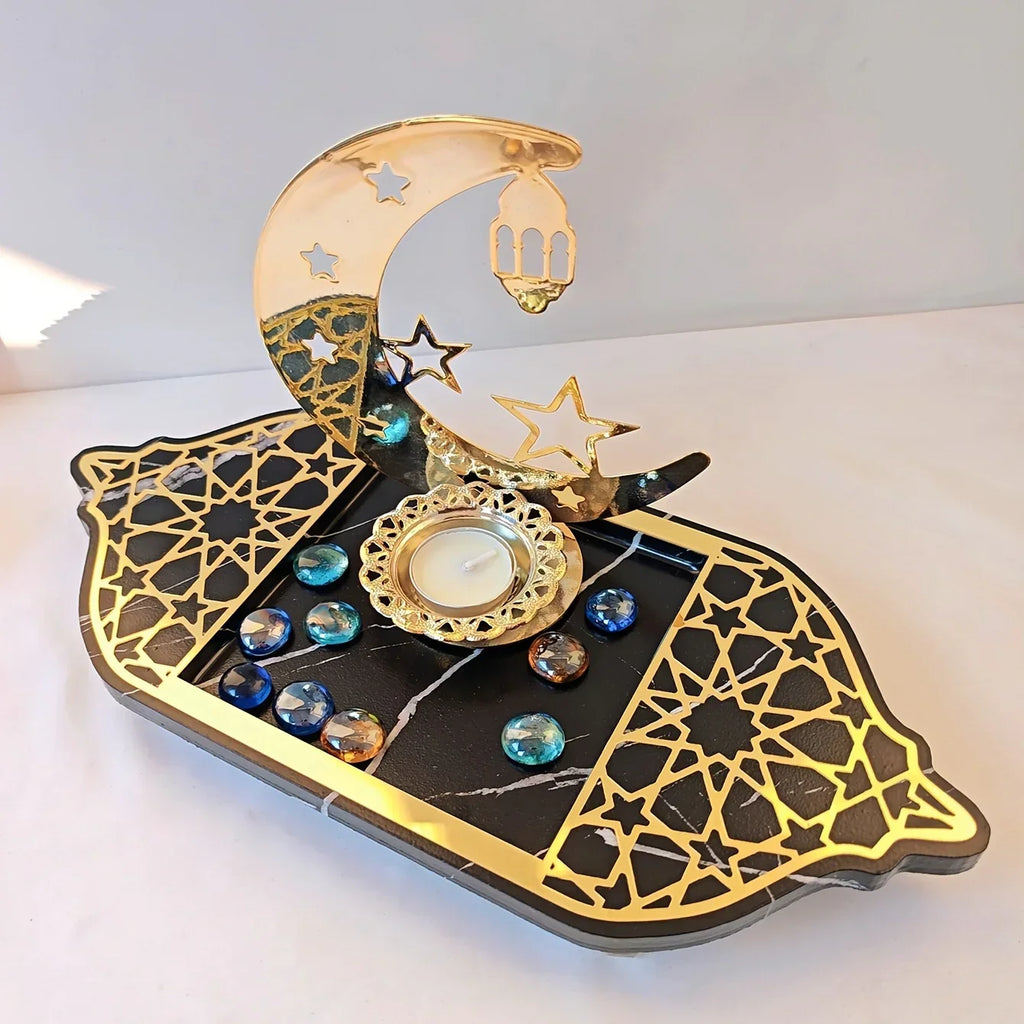 Golden Acrylic Tray - Ramadan Lantern Storage