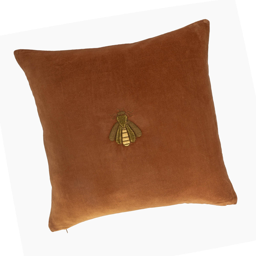 Golden Bee Silk Velvet Throw Pillow Cover, 20 x 20
