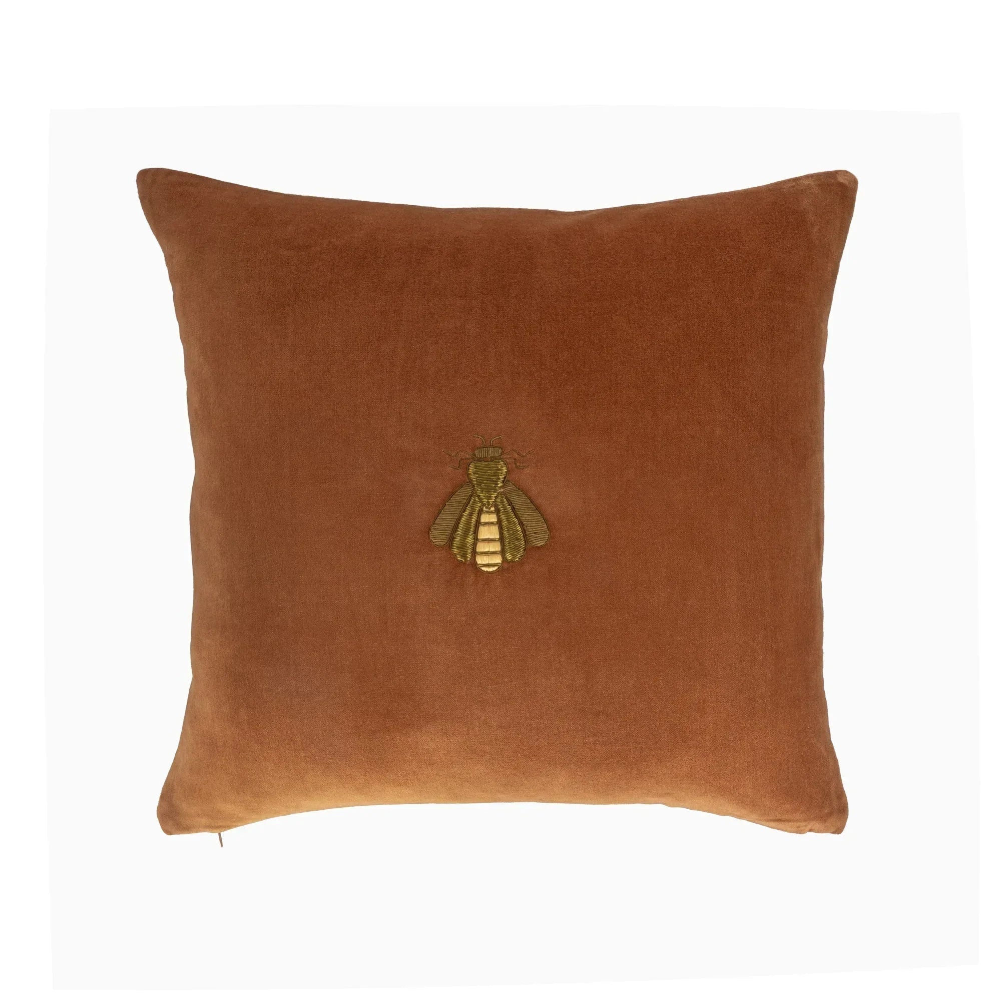 Golden Bee Silk Velvet Throw Pillow Cover X 20, front view - House Of Avana