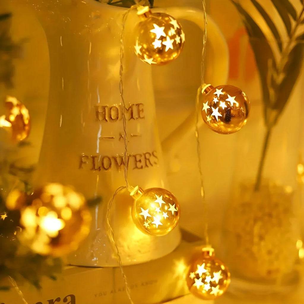 Golden Christmas Ball Lights - Battery Operated String for Tree & Home Decor - House Of Avana