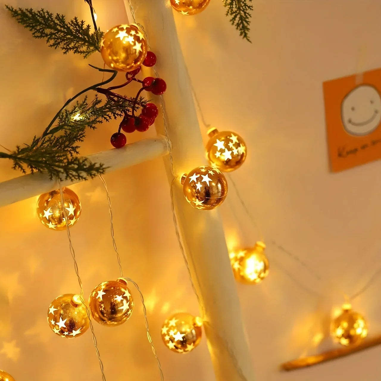 Golden Christmas Ball Lights - Battery Operated String for Tree & Home Decor - House Of Avana