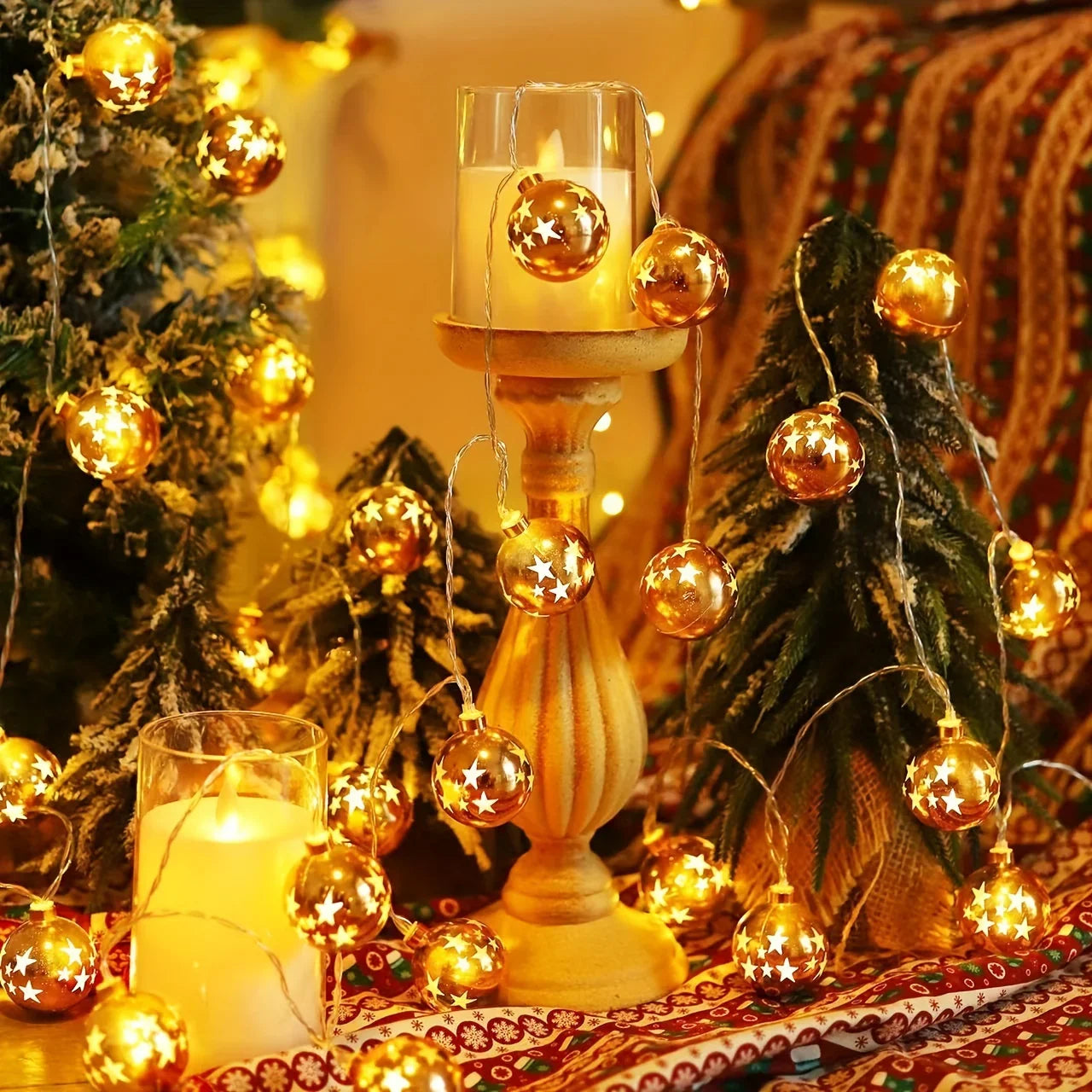 Golden Christmas Ball Lights - Battery Operated String for Tree & Home Decor - House Of Avana