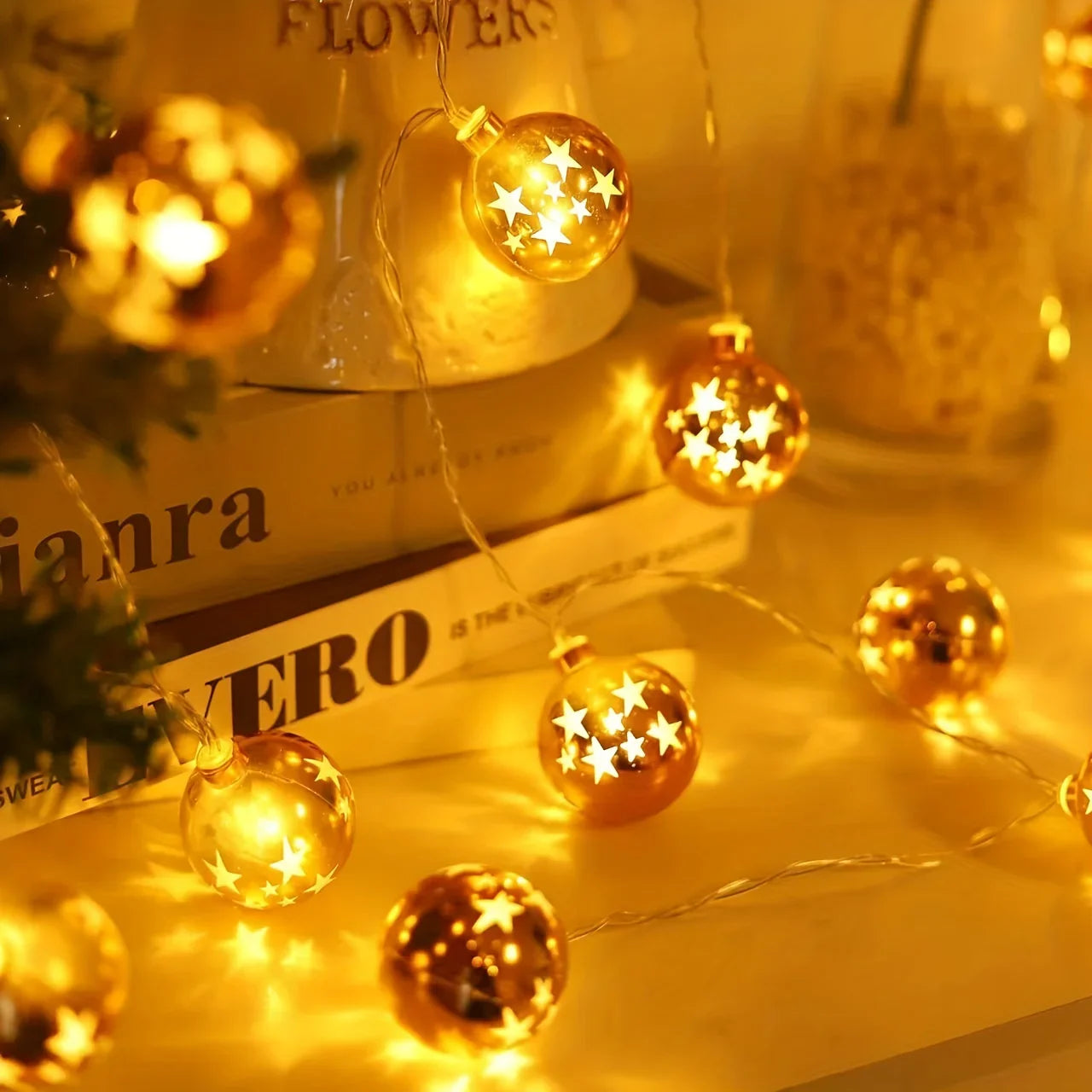 Golden Christmas Ball Lights - Battery Operated String for Tree & Home Decor - House Of Avana
