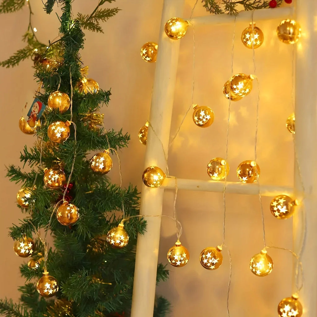 Golden Christmas Ball Lights - Battery Operated String for Tree & Home Decor - House Of Avana