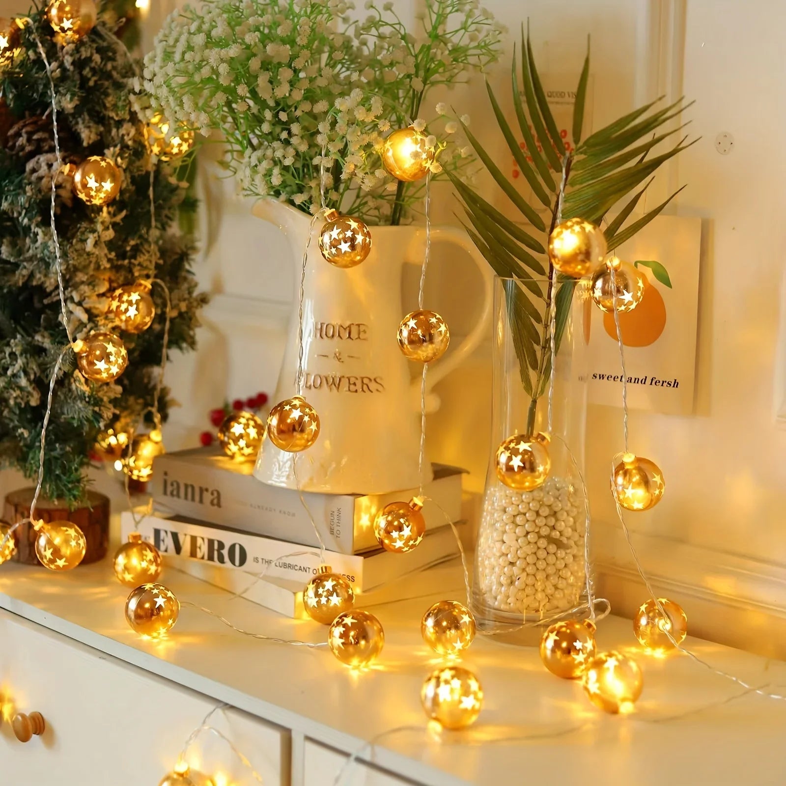 Golden Christmas Ball Lights - Battery Operated String for Tree & Home Decor - House Of Avana