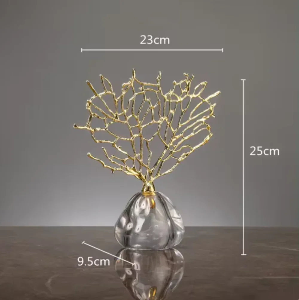 Crystal Golden Coral Handmade Decor, side view - House Of Avana