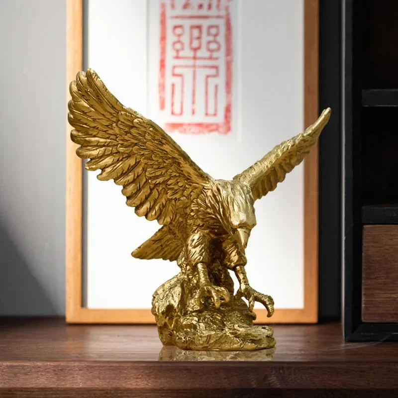 Nordic Resin Golden Eagle Animal Figurines Hawk Statue Craft Sculpture Ornament Home Living Room Office Desktop Cabinet Decor - House Of Avana
