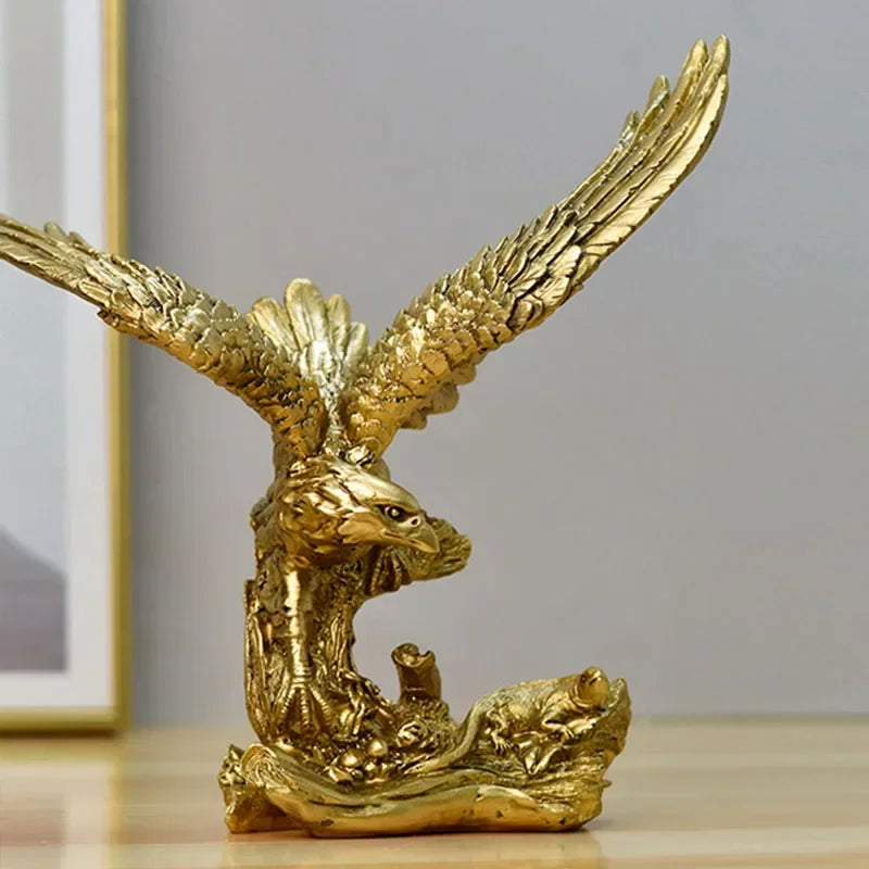 Nordic Resin Golden Eagle Animal Figurines Hawk Statue Craft Sculpture Ornament Home Living Room Office Desktop Cabinet Decor - House Of Avana