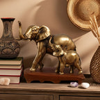 Golden Elephant Family Figurine, front view - House Of Avana