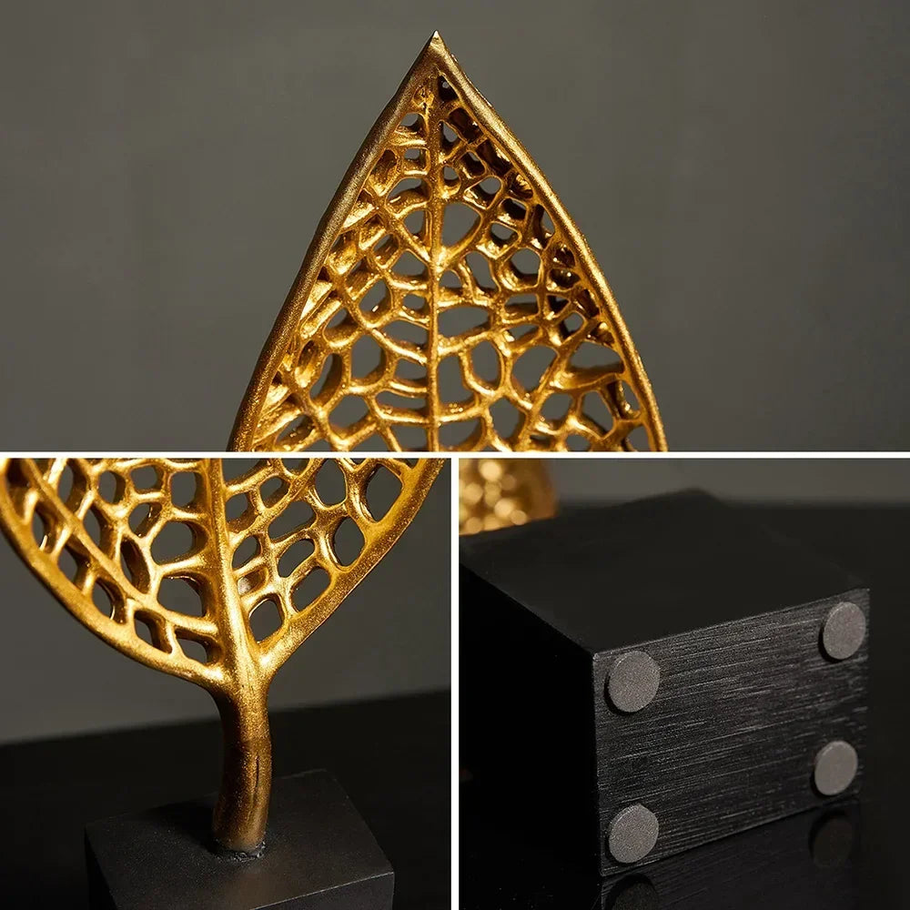 Golden Leaf Tabletop Sculpture, close-up view - House Of Avana