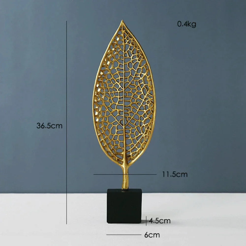 Golden Leaf Tabletop Sculpture, angled view - House Of Avana