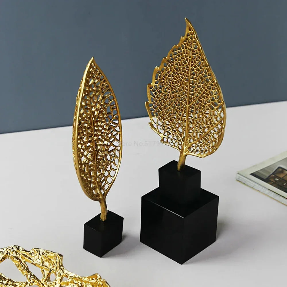 Golden Leaf Tabletop Sculpture, angled view - House Of Avana