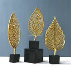 Golden Leaf Tabletop Sculpture, front view - House Of Avana