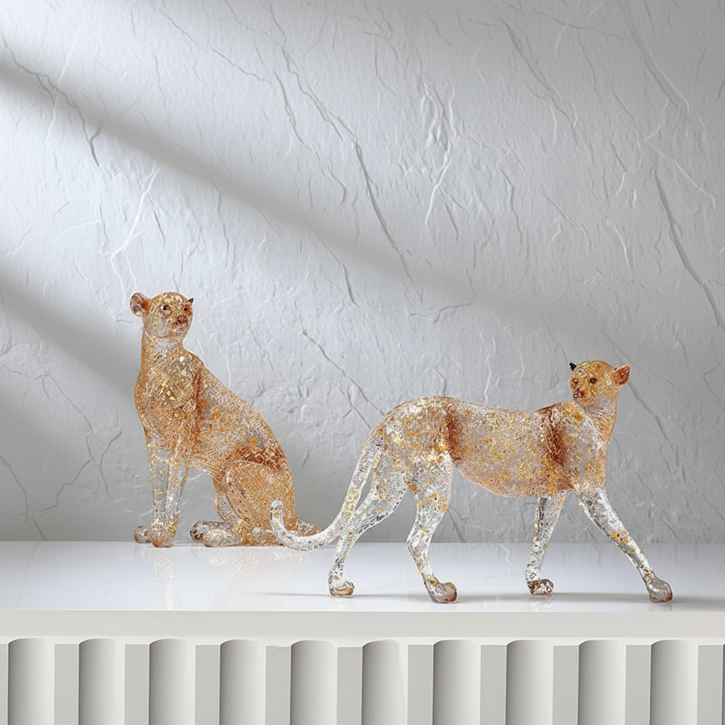 Animal Sculpture - Golden Leopard Ornament | Animal Sculpture | front view | Modern home decor | House of Avana
