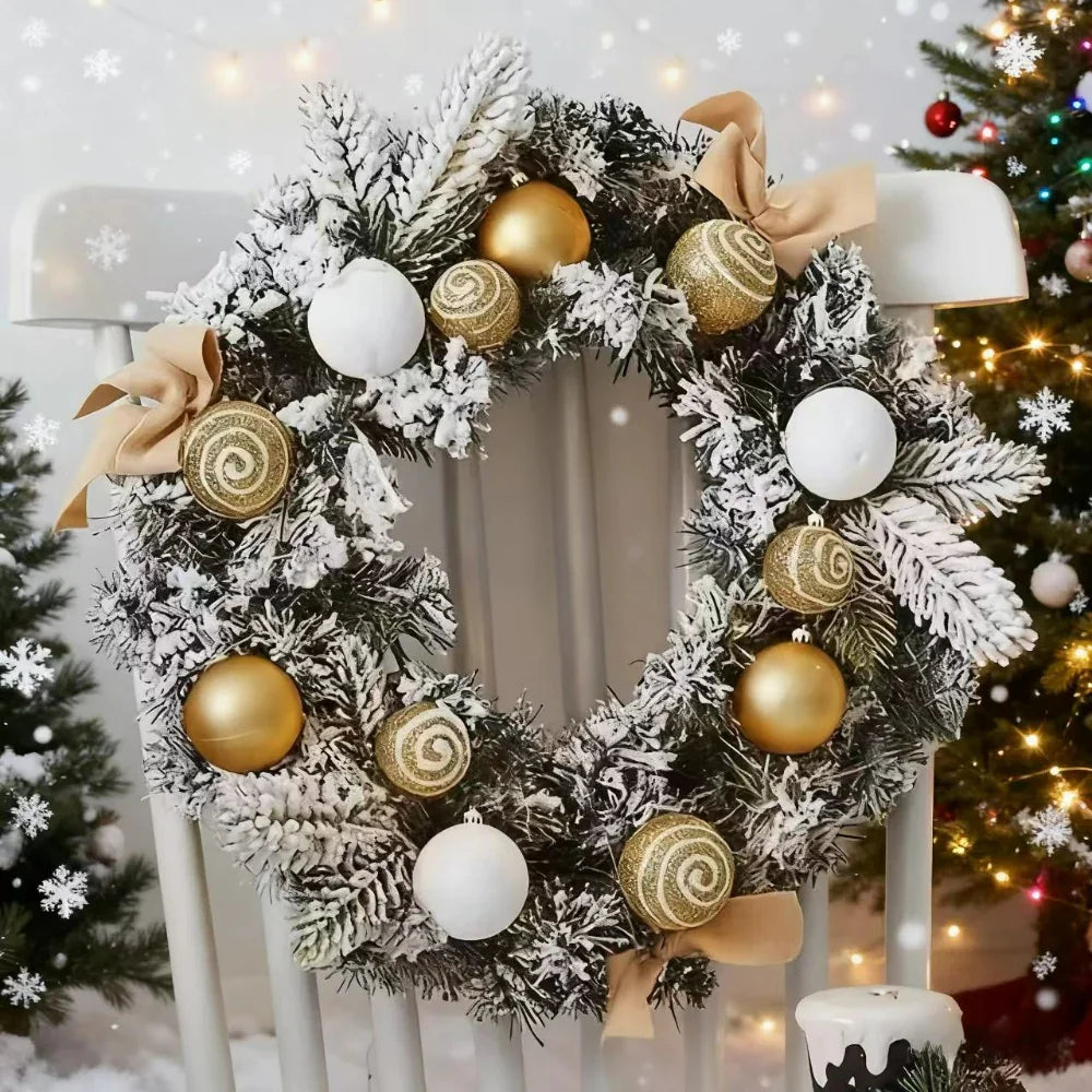 1pc Large Artificial Wreath Centerpiece with Pine Leaves & Golden Accents - Elegant Winter Holiday Decor for Dining Table, Fireplace, or Window - Handmade Plastic, Candle Holder & Wall Hanging Decoration, Christmas Decoration House Of Avana [[SKU:HOA-FLR-006]]