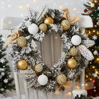 1pc Large Artificial Wreath Centerpiece with Pine Leaves & Golden Accents - Elegant Winter Holiday Decor for Dining Table, Fireplace, or Window - Handmade Plastic, Candle Holder & Wall Hanging Decoration, Christmas Decoration House Of Avana [[SKU:HOA-FLR-006]]