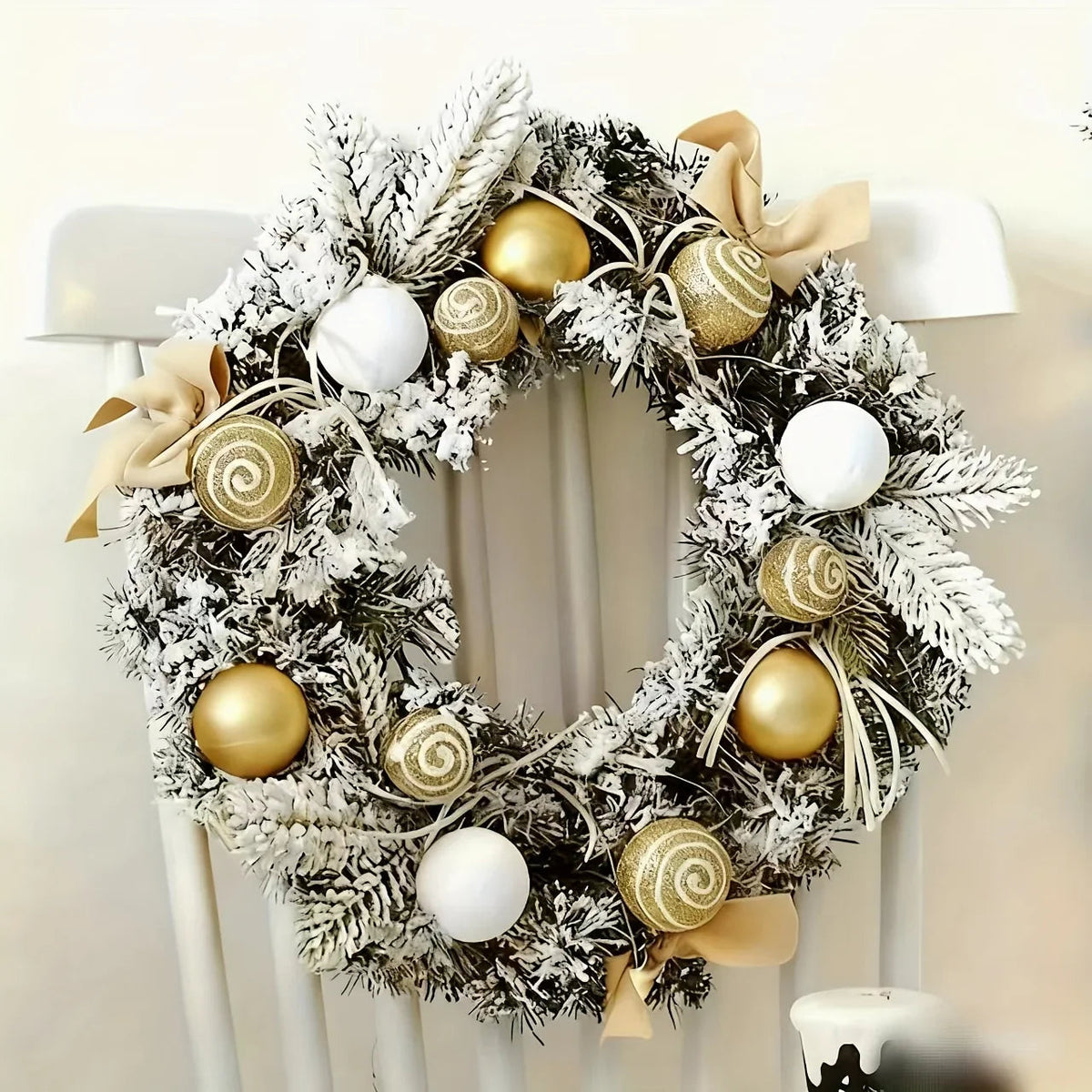 1pc Large Artificial Wreath Centerpiece with Pine Leaves & Golden Accents - Elegant Winter Holiday Decor for Dining Table, Fireplace, or Window - Handmade Plastic, Candle Holder & Wall Hanging Decoration, Christmas Decoration House Of Avana [[SKU:HOA-FLR-006]]