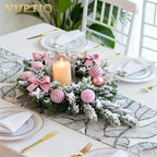 1pc Large Artificial Wreath Centerpiece with Pine Leaves & Golden Accents - Elegant Winter Holiday Decor for Dining Table, Fireplace, or Window - Handmade Plastic, Candle Holder & Wall Hanging Decoration, Christmas Decoration House Of Avana [[SKU:HOA-FLR-006]]