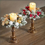 1pc Large Artificial Wreath Centerpiece with Pine Leaves & Golden Accents - Elegant Winter Holiday Decor for Dining Table, Fireplace, or Window - Handmade Plastic, Candle Holder & Wall Hanging Decoration, Christmas Decoration House Of Avana [[SKU:HOA-FLR-006]]