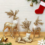 3pcs Golden Christmas Reindeer Statue Ornaments, Holiday Decor with Antler Shaped Branches for Tabletop Display - Perfect Gift Box Filler and Shelf or Mantelpiece Accent, Festive Decorations, Decorative Ornaments, Detailed Cr House Of Avana [[SKU:HOA-SCU-213]]