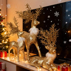 3pcs Golden Christmas Reindeer Statue Ornaments, Holiday Decor with Antler Shaped Branches for Tabletop Display - Perfect Gift Box Filler and Shelf or Mantelpiece Accent, Festive Decorations, Decorative Ornaments, Detailed Cr House Of Avana
